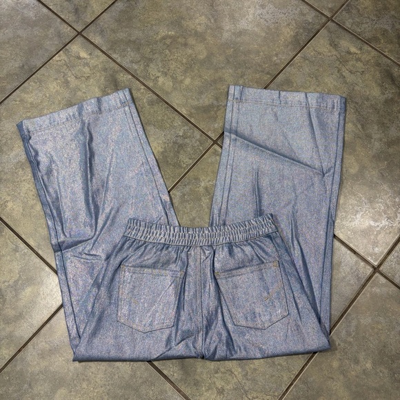 Habitual Girls Sz 14 Wide Leg High Rise Metallic Jeans Like New Comfy Stylist - Picture 10 of 10
